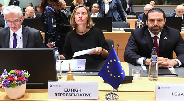 EU Foreign Policy Chief Federica Mogherini and Lebanese PM Saad Hariri
